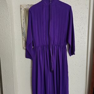 Vintage Purple Pleated Secretary Dress Womens Size 12
